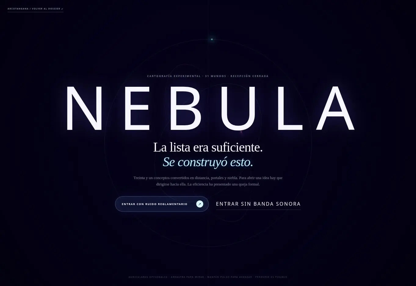 Pantalla de entrada real del prototipo cartográfico de Nebula