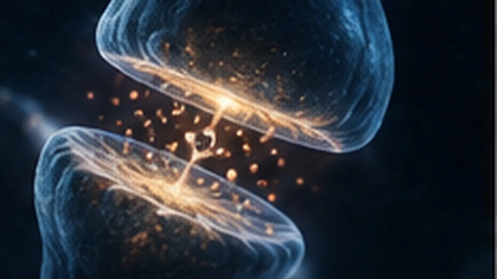 Dos terminales neuronales separados por una sinapsis química iluminada