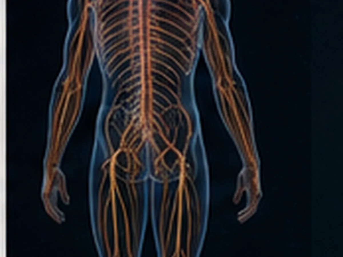 Cuerpo humano de espaldas con el sistema nervioso representado de forma luminosa